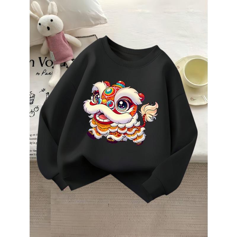 Girls' Fashion Round-Neck Sweatshirt, Casual Printed Top