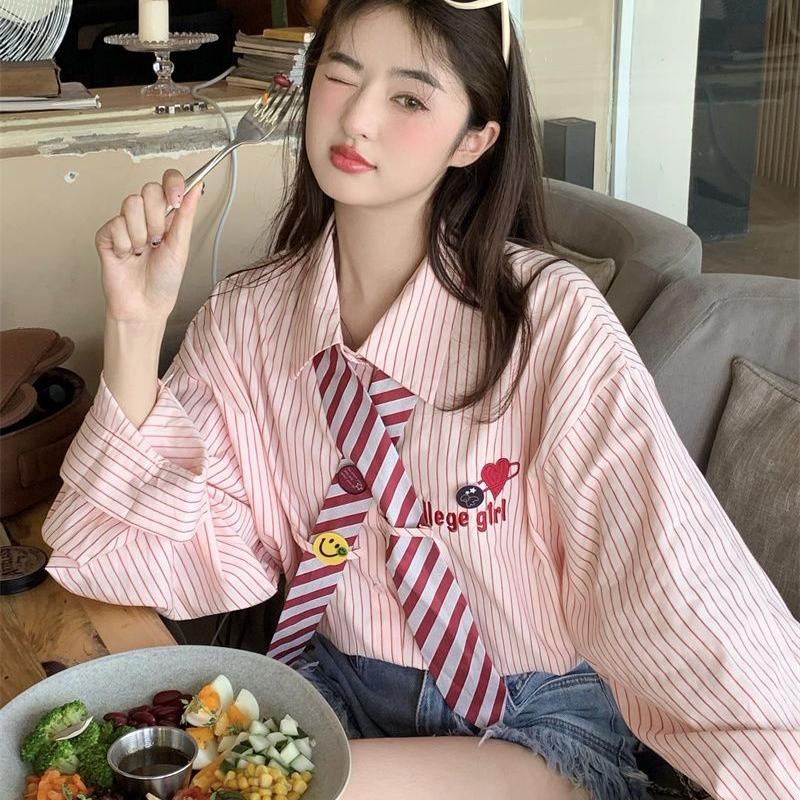 

Новая женская рубашка в синюю полоску в американском стиле, весенне-осенний дизайн галстука, французская женская блузка Sense of Niche, повседневный топ с длинными рукавами M