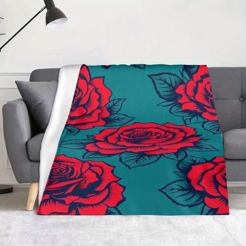 Rose flower-themed pattern Flannel printed blanket suitable for all seasons suitable for living room office sofa and travel