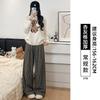 Black Plaid Pants Women's Pants New Autumn and Winter Thickened Straight Loose and Thin Small Casual Wide-leg Pants