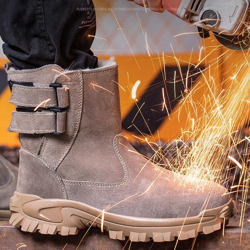 Bottes de sécurité d'hiver pour hommes Chaussures Bottes de travail anti-perforation Chaussures à embout en acier Bottes de neige chaudes en peluche Chaussures indestructibles