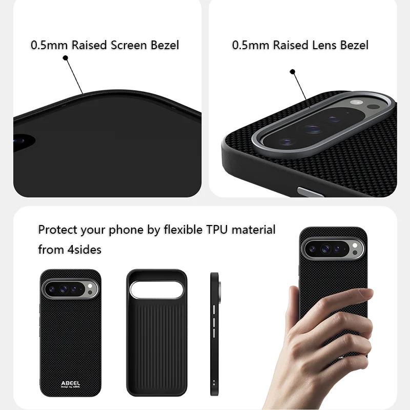 For Google Pixel 10/9 Por XL Case For Mag-safe Slim Metal Lens Magnetic Carbon Fiber Texture Ecological Leather Shockproof Cover