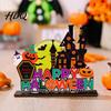 Pumpkin Ghost Decoration Wooden Halloween Figurine, Rustic Table Decor for Multi-scene Home Party, Spooky Shelf Fall Colorful