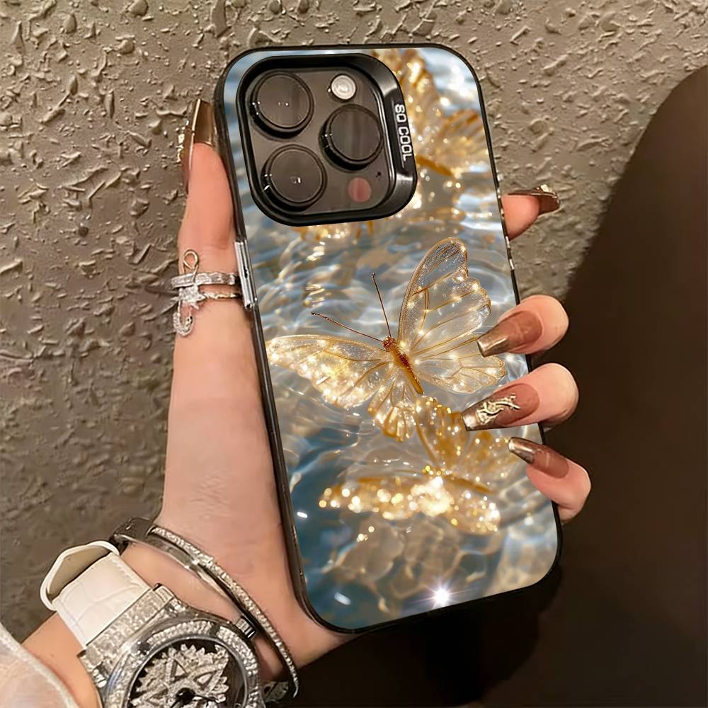 G-Glow In the Dark B-butterfly  Phone Case For iPhone 17,16,15,14,13,12,11 Plus,Pro Max,XS,Colored Silver Plated Inside Cover