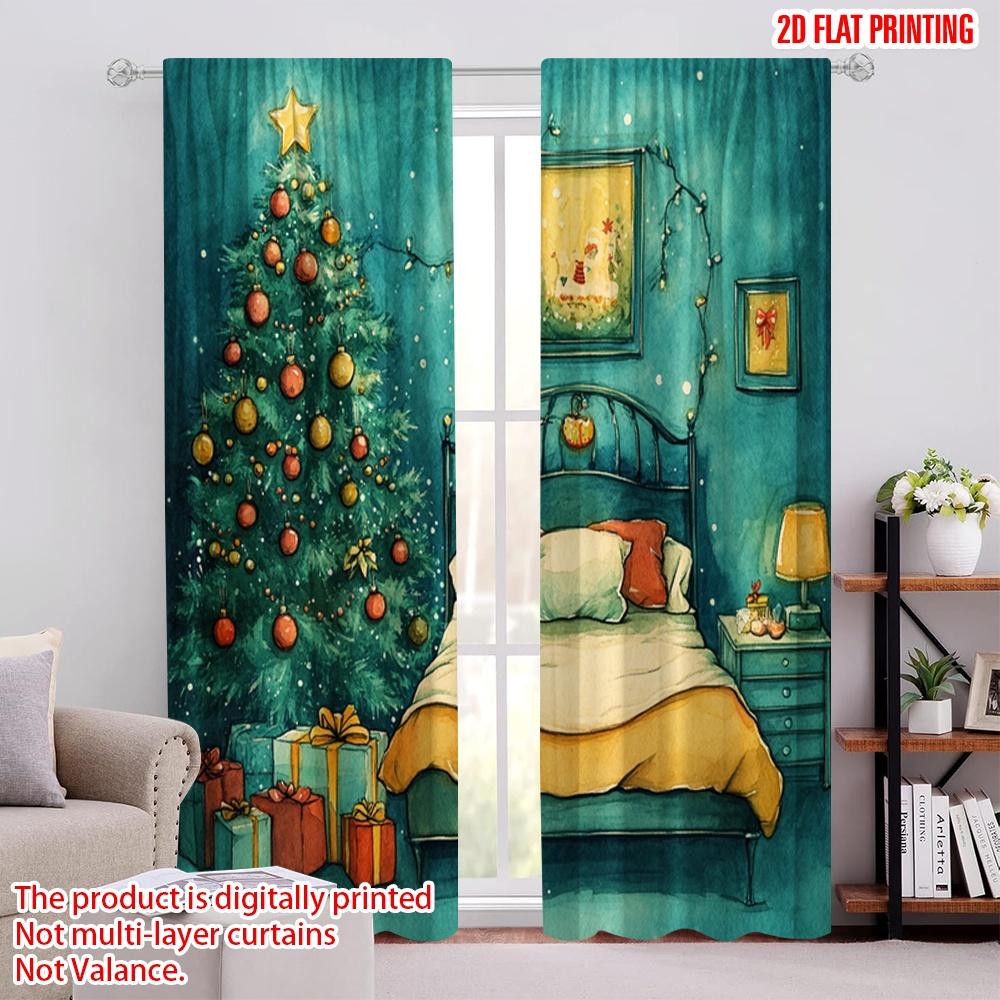 

2pcs,2D plane printing Print Curtains Christmas Bedroom Cozy Holiday Scene (3) Versatile 100% Polyester (without rod) Festive 52.50 × 116.00 cm 2 pcs