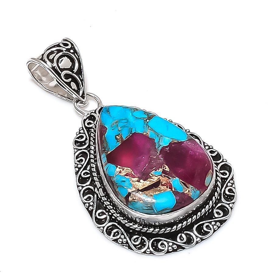 Natural Cotton Candy Turquoise 925 Sterling Silver Jewelry Pendant 2.21  ETC-14013