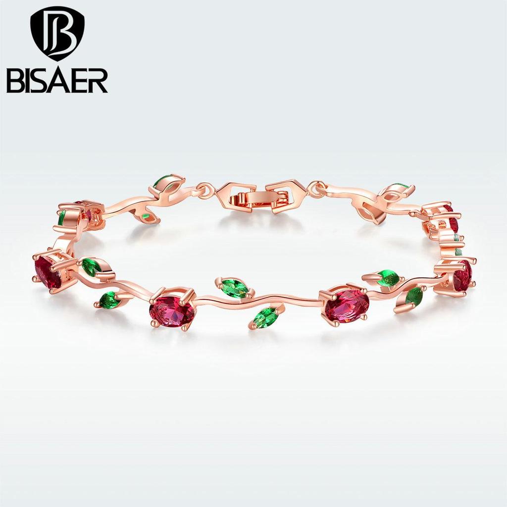 BISAER Elegant Rose Wreath Zircon Bracelet for Women Fine Jewelry