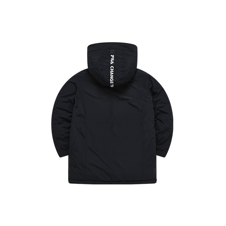 Fila Fusion Logo Print Fashion Goose Down Long Down Jacket Women outerwear Deep-Black T11W241917F-BK