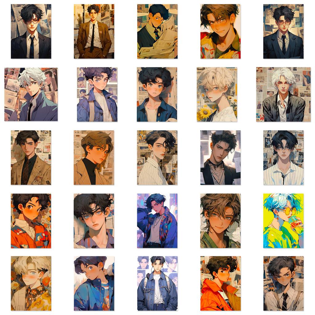 50 Handsome Boys Stickers Cartoon Wind Men'S Head Notebook Water Cup Stickers Waterproof Stickers