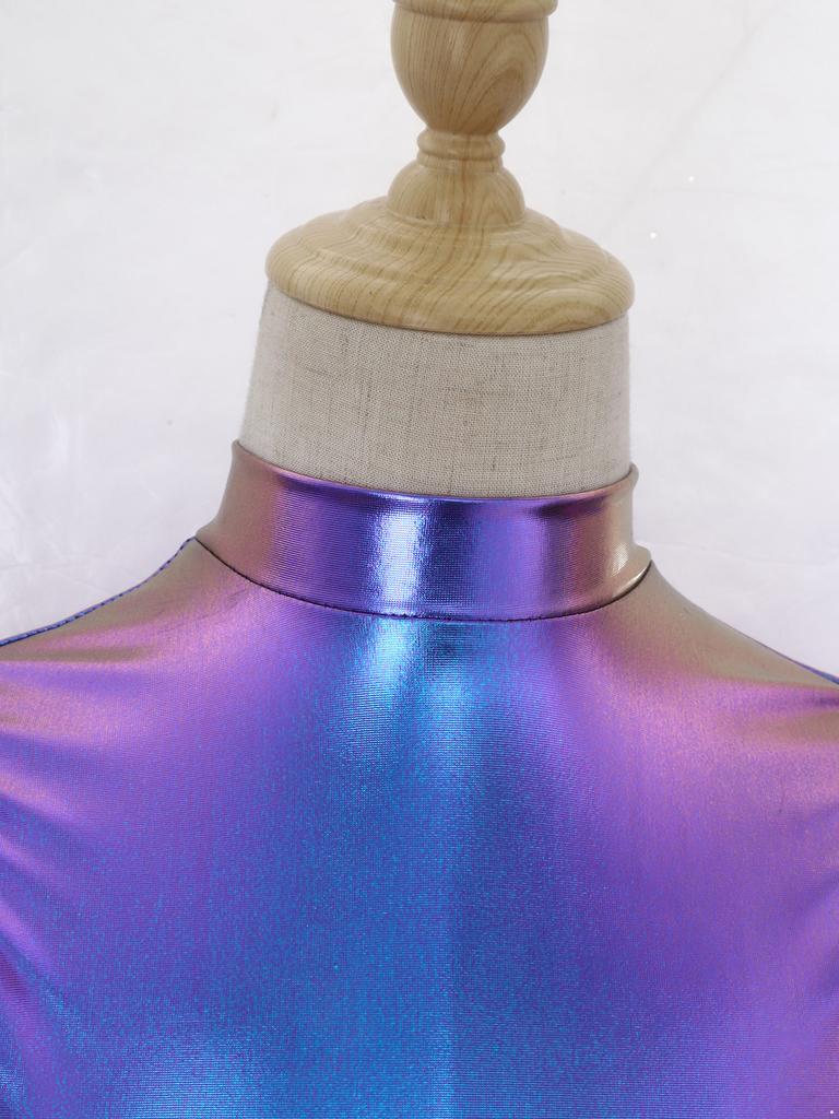 Schillerndes Alien-Tutu-Kleid für Mädchen, Glänzendes Kostüm mit Stehkragen, Flatterärmeln & Reißverschluss hinten, Bühnenauftritt & Party