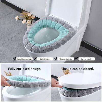 Toilet Seat Cover Mat Soft Velvet Fabric Universal Bathroom Toilet Seat Cover Washable Closestool Warmer Accessories