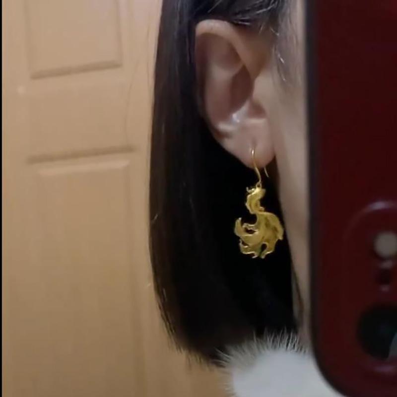 Koi goldfish earrings light luxury temperament ear hook fashion versatile good luck earrings niche high sense