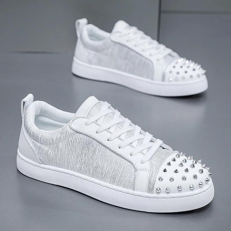 Sneakers Casual Men Designer Rivet Bling Punk Board Shoes Fashion Microfiber Leather Fabric Height Increased Flat Platform Shoes
