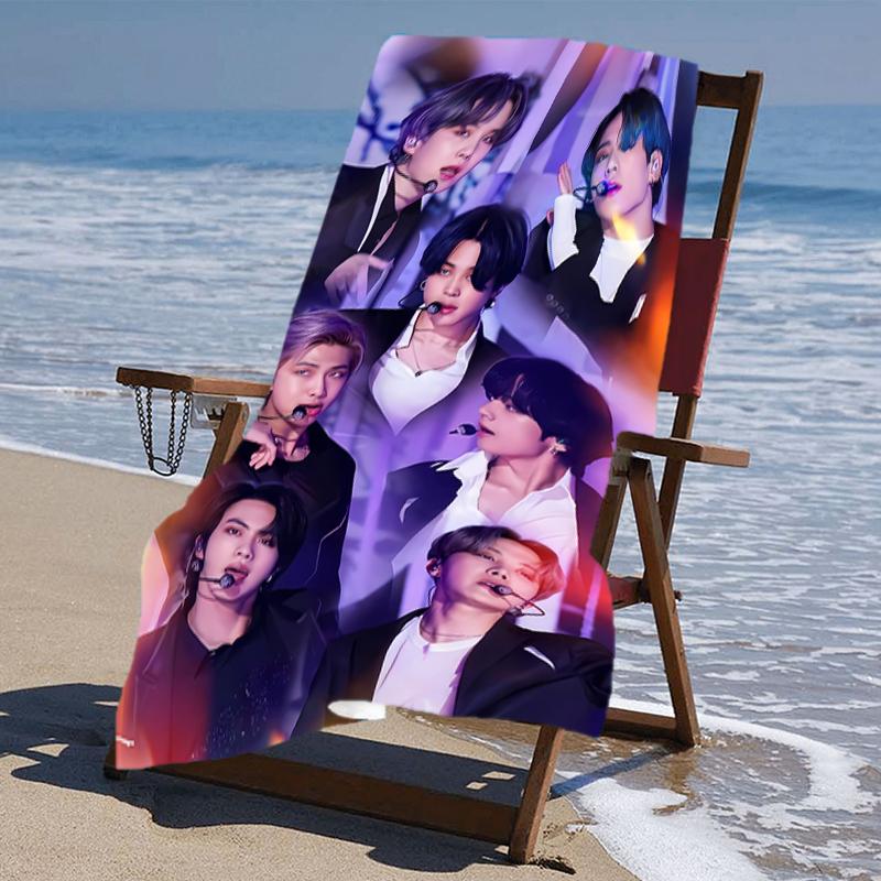 proof beach towel with a Kpop BTS pattern - soft,absorbent,quick-drying,machine washable - perfect for swimming,camping,bathing