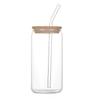 Bamboo Lid High Borosilicate Glass Cup with Straw - Thickened Glass for Juice or Cola