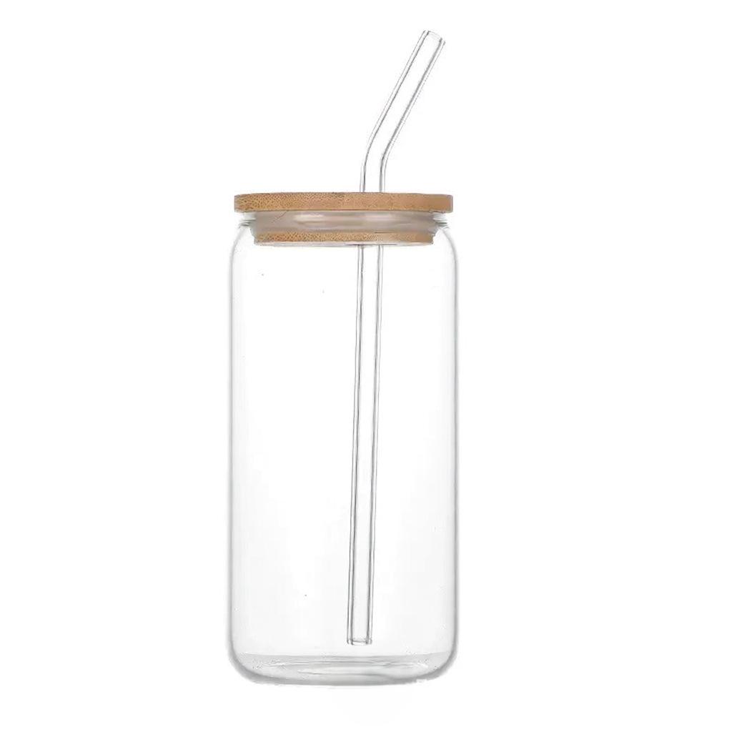 Bamboo Lid High Borosilicate Glass Cup with Straw - Thickened Glass for Juice or Cola