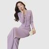 Elegant Purple Fall Two-Piece Set: High-End Goddess Style Top and Pants