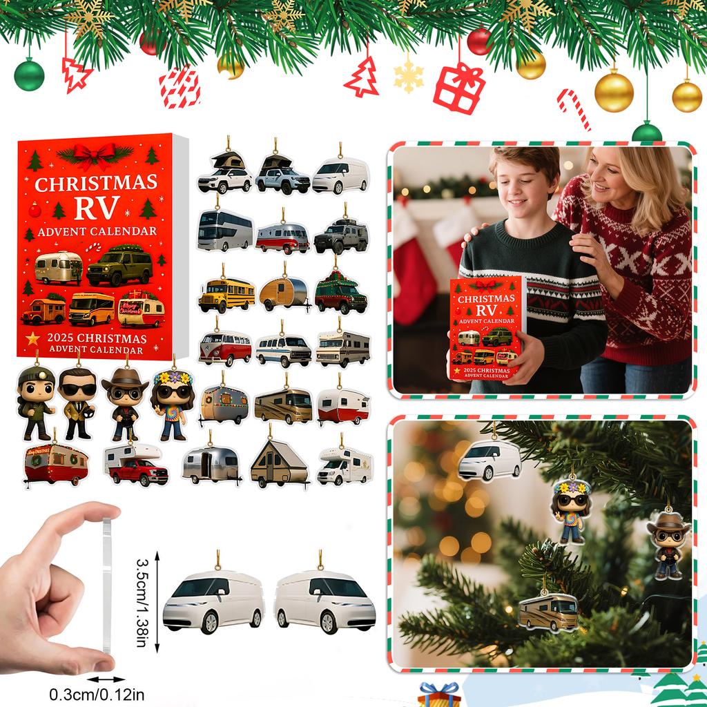 2D Flat Acrylic Mystery Box 24pcs Pendant With Airplane Box Funny Christmas Countdown Calendar