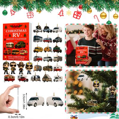 2D Flat Acrylic Mystery Box 24pcs Pendant With Airplane Box Funny Christmas Countdown Calendar