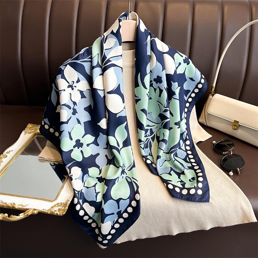 Versatile British-Style Silk Square Scarf - 90cm Solid Color Shawl & Headscarf