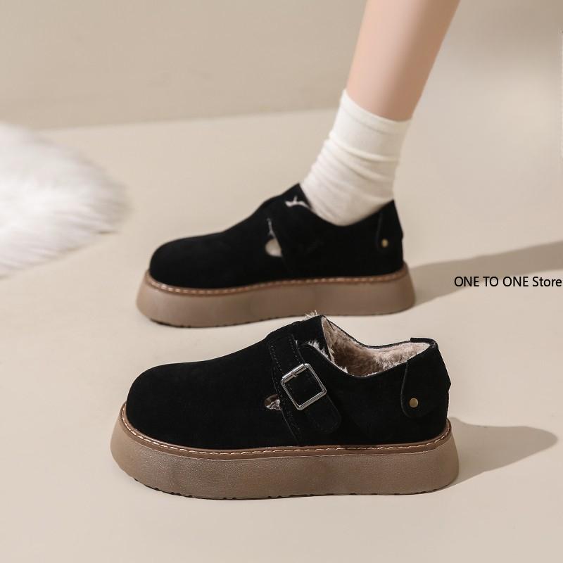 Chaussures en Coton pour Femmes Chaussures Plates pour Femmes 2025 Hiver Nouvelle Mode Cuir Femmes Plus Velours Rétro Chaussures Haricot Tenis Feminino