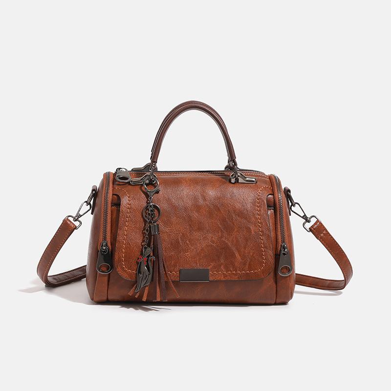 Spring Easy To Wear Vintage One-shoulder Slant Span Boston Pillow Bag Women's Hand-held Fringe Bag