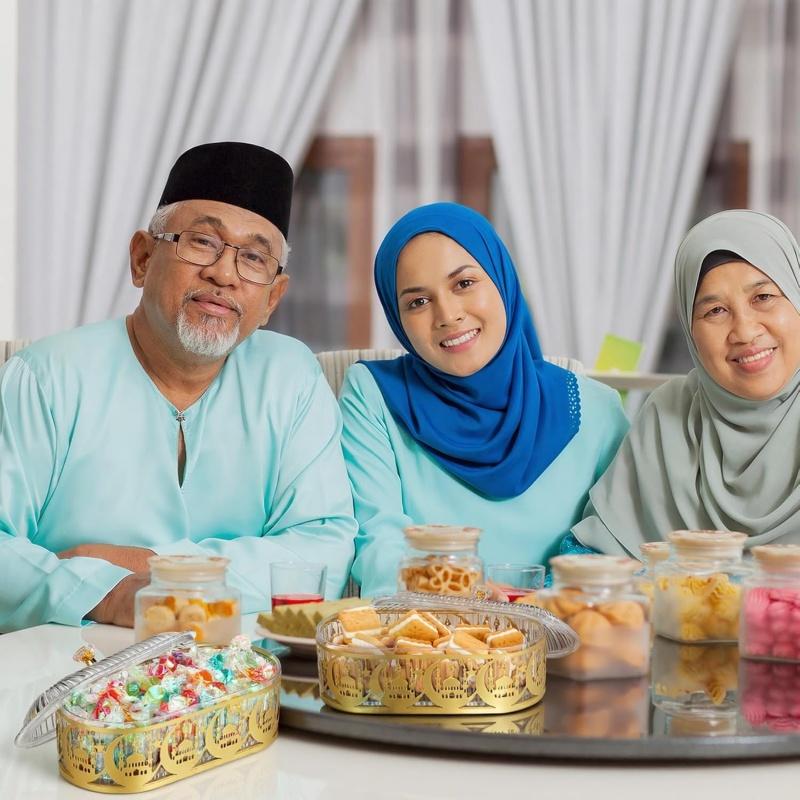 1Pc Eid Mubarak Serving Platter with Lid Ramadan Dessert Tray Food Storage Box Jar