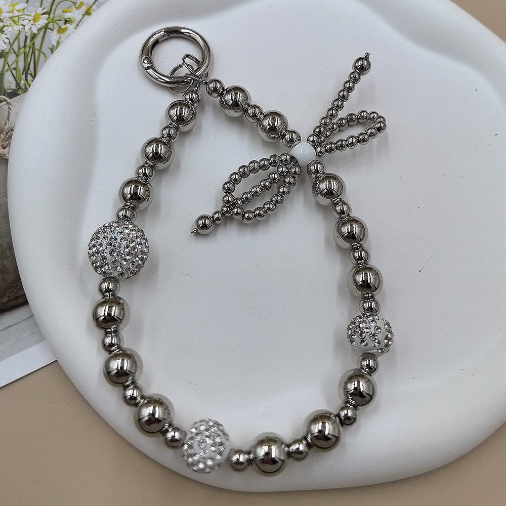 Chic Pearl Bow Pendant Mobile Phone Case Keychain for Women - Anti-Fall Jewelry