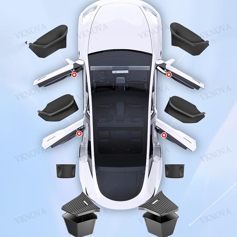 For New Tesla Model YL 2026 Door Side Storage Box Full-Cover Front And Rear Interior Storage Box Car Trunk  Trash Can Cup Holder