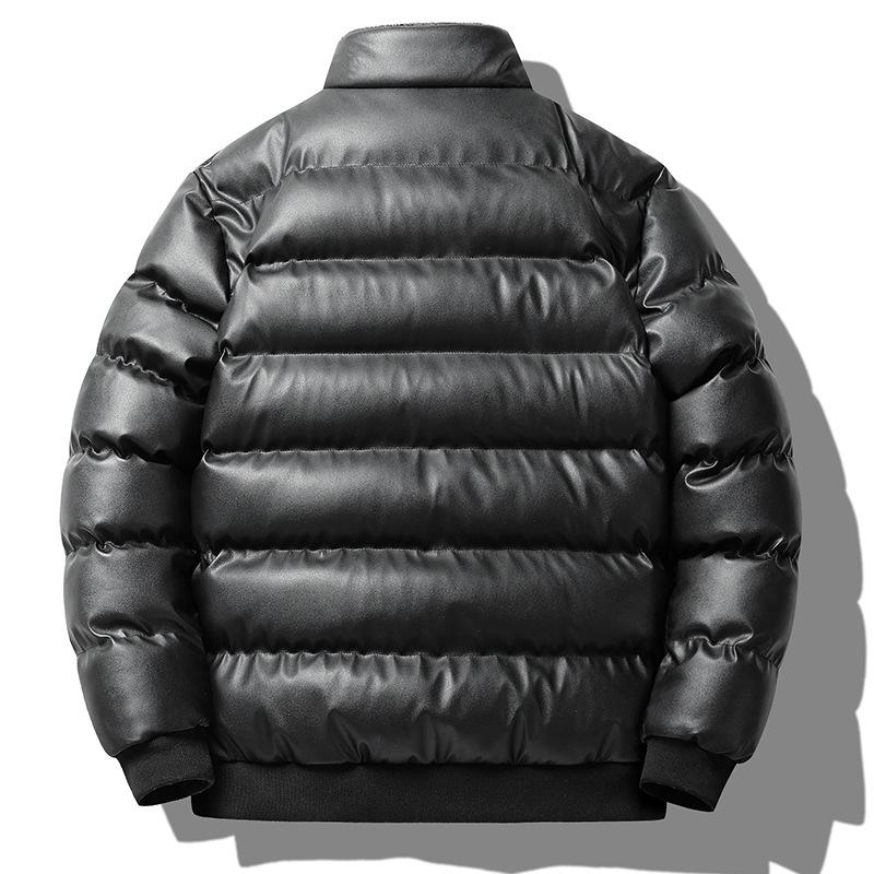 Lederjacke Pu Baumwollgepolsterte Kleidung Stehkragen Große Herren Baumwollgepolsterte Kleidung Trendy Marke Herbst und Winter Baumwollgepolsterte Jacke