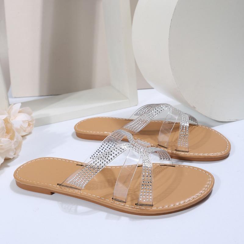 European and American fashionable and comfortable plus size transparent rhinestone slippers for women