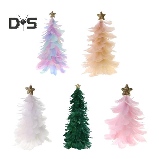Fjäder julgran Bordsdekoration Handgjord trädfigur med Star Topper Holiday Home Centerpiece för jul nyårsfest
