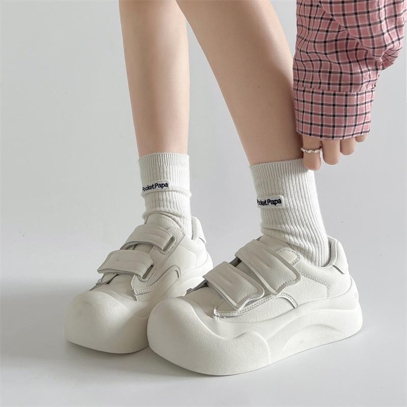 Versatile Round Head Velcro Heightened Platform White Shoes Women's New Summer Lightweight Low-top Sports Shoes In 2025