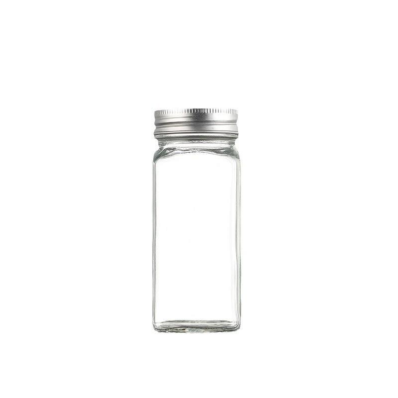 Bamboo Lid 120ml Glass Spice Jar - Square Seasoning Container