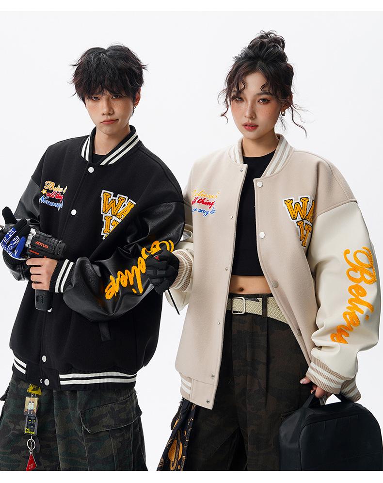 Mint Cat 2025 Spring Retro Couple Embroidered Baseball Jacket