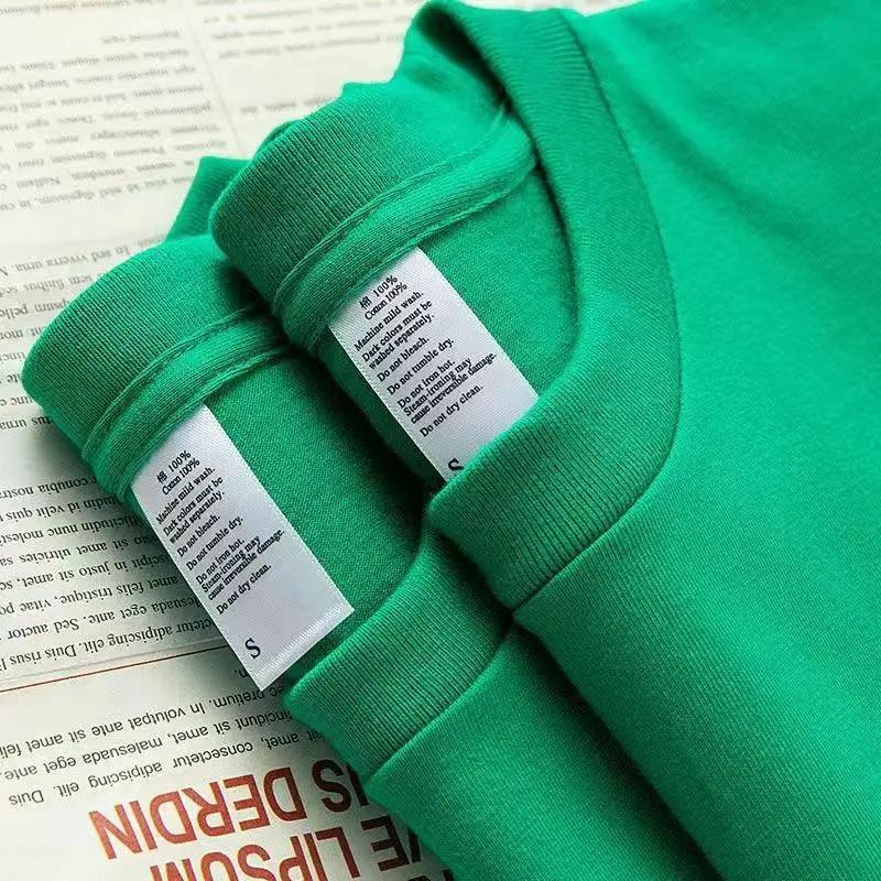 Men Women Green T-shirt Cotton Short-sleeved Top Korean T-shirt Green Thick Cotton Half-sleeve Unisex T Shirt
