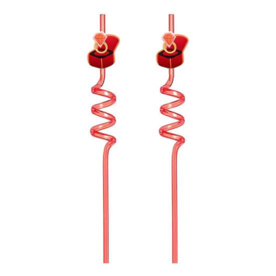 2Pcs Colorful Spiral Straws Creative Drinking Straws with Heart Lip Cake Charm Romantic Pink