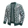 Men V Neck Button Down Leopard Print Knit Cardigan
