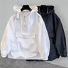 Dames Casual Windjack met Capuchon Halve Rits Pullover Jas Met Zakken Losse Lange Mouw Buitenkleding