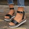 Spring Summer 2025 Women's Plus Size Hemp Rope Sole Muffin Platform Women's Sandals Buckle Wedge Heel Fish Beak Women's Sandals