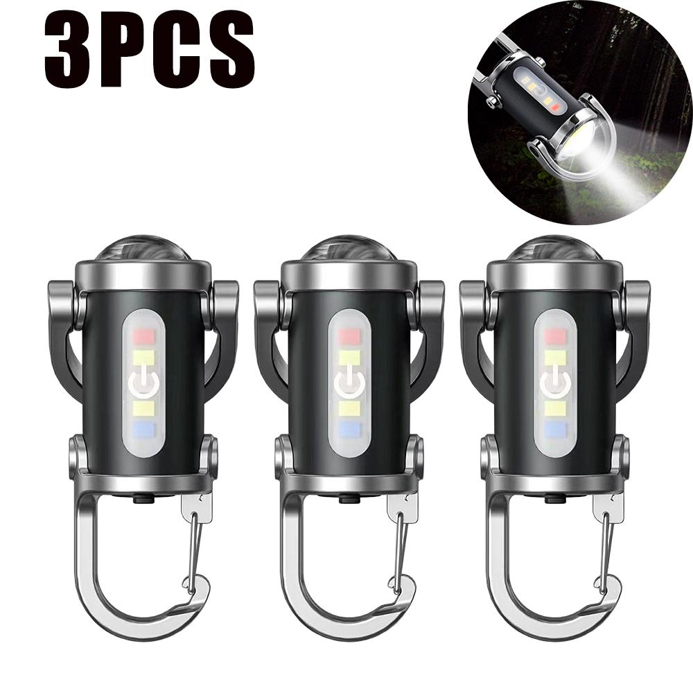 Rechargeable Keychain Flashlights Multifunction COB Work Light 7 Modes Emergency Keychain Light for Walking Searching Hiking