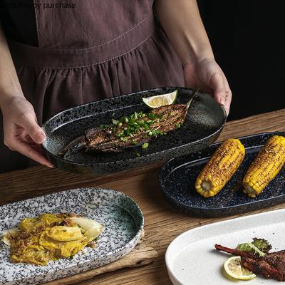 Ovaler Speiseteller im japanischen Stil, Retro-Restaurant-Dekoration, Geschirr, Keramik, Fischgericht, Heimgebrauch, Küchenbedarf, Speiseteller