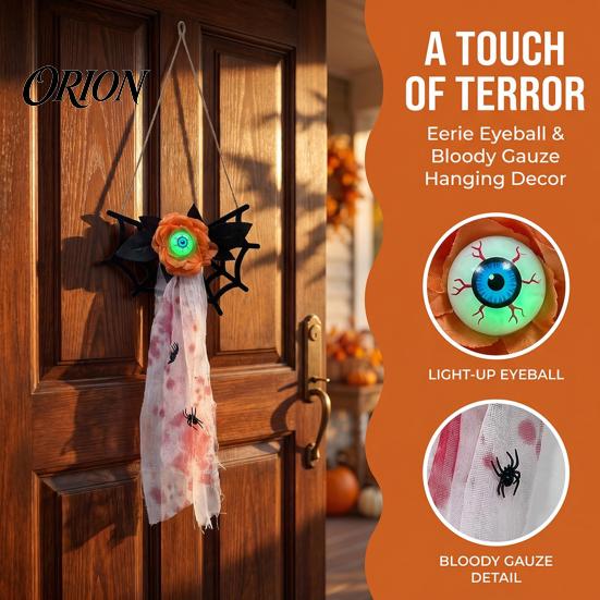 Scary Halloween Door Ornaments Decoration, Spooky Wooden Spider Web Skeleton Hand Wall Hanging Lighted Party Decor Ornament with Blood Gauze