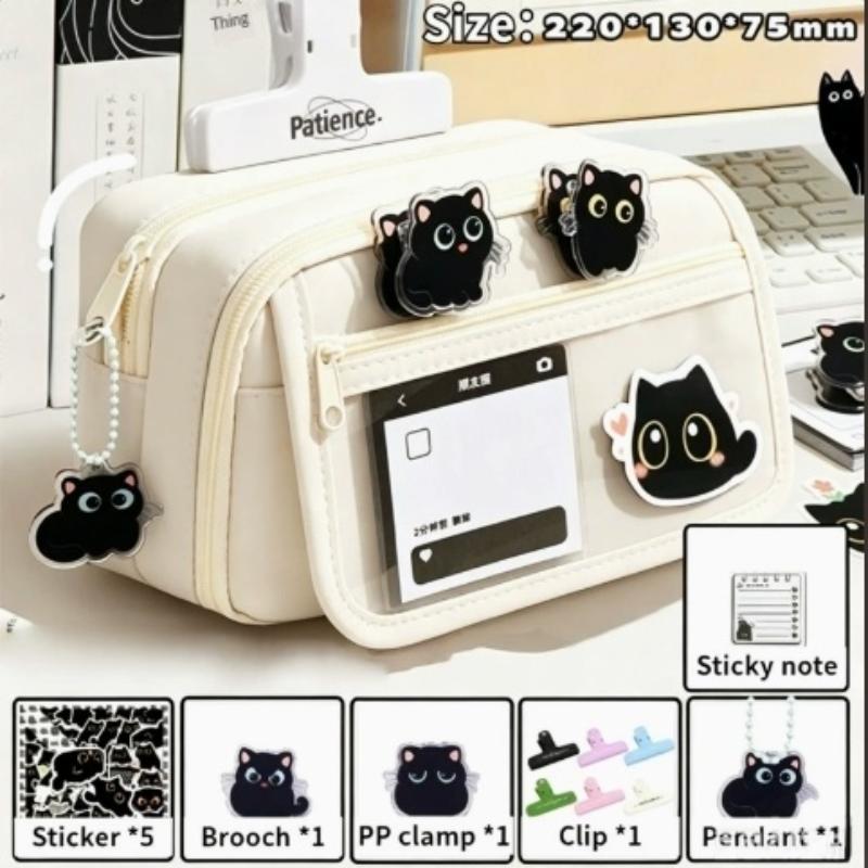 Black Cat Nine Layer Pencil Case For Girls Multifunctional Clear Stationery Box High Aesthetic Value For High School Students