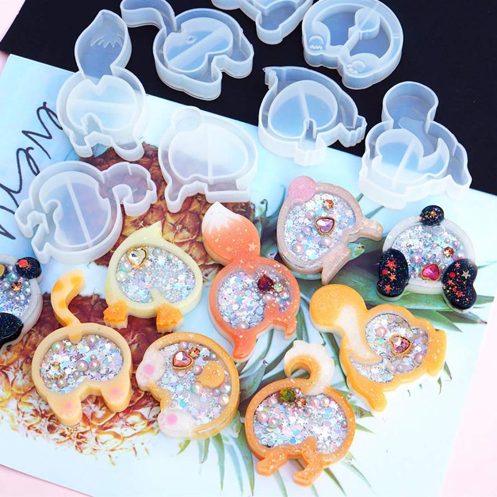 DIYBravo Silicone Set of Butt Epoxy UV DIY Cutting Mold Molds, Quicksand, 8, Shaker, Shape, Animal, Cat, Dog, Panda, Squirrel, Bear, Rabbit, Duck,