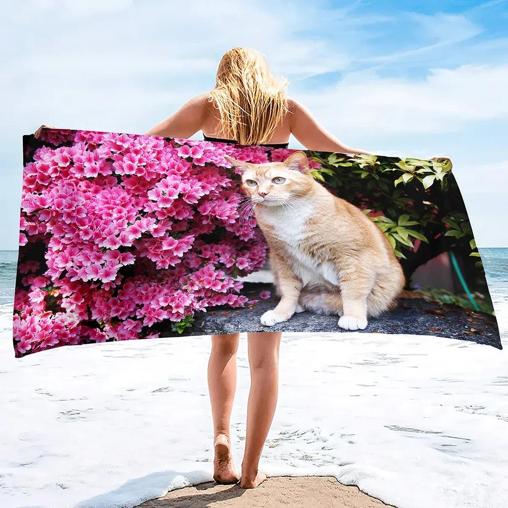 Dog With Flowers Pattern Microfiber Sand Free Beach Towel Oversized Quick Dry Absorbent Pool Towels For Pool Swimming Bathroom