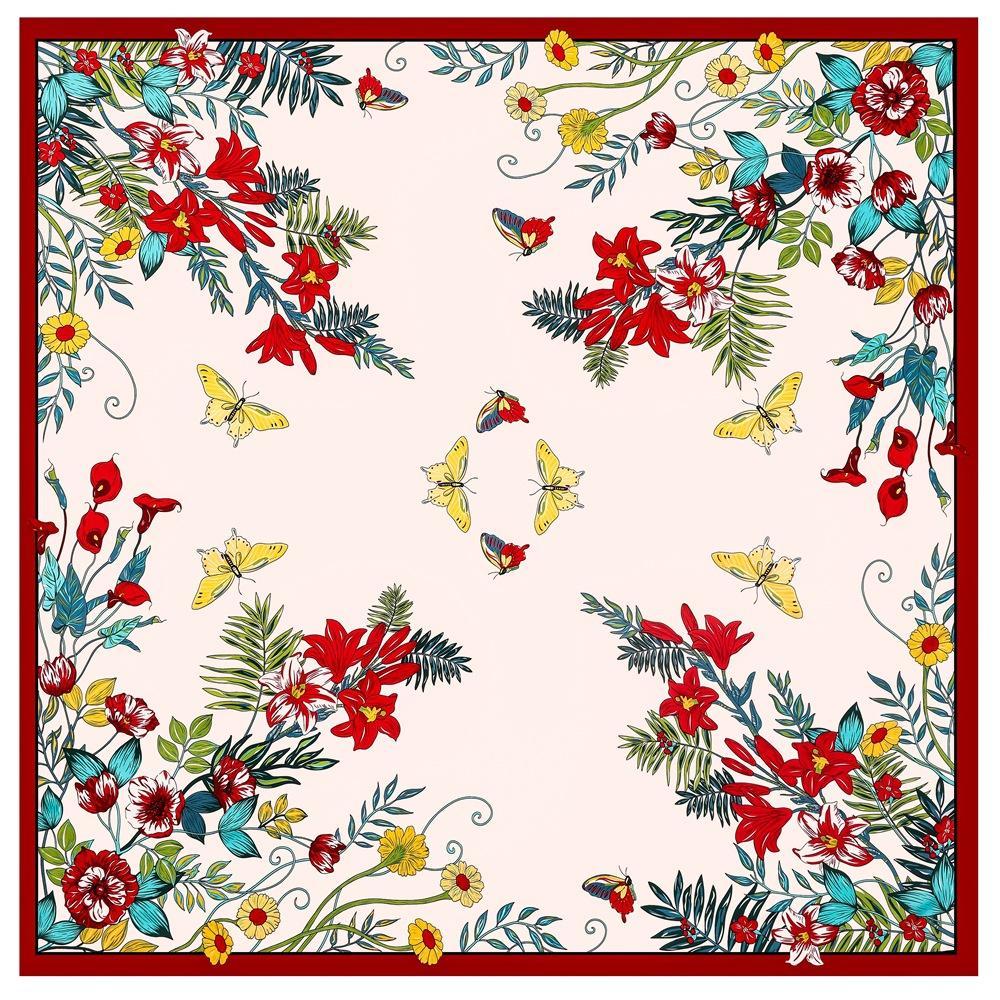 130*130cm 100% Twill Silk Luxury Women Scarf Floral Print Pashmina Beach Shawl Bandana Wraps Femme Fourlard Echarpes Stoles