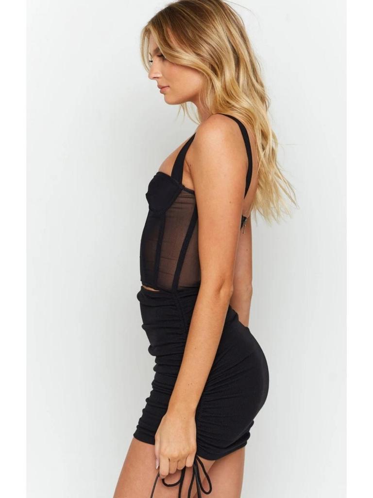 Stickad gängad sidodragsko Stretch Crepe Kjol Sexig Slim Justerbar Höftkjol