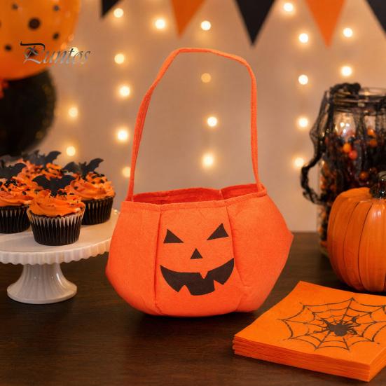 Candy Holder for Kids Halloween Pumpkin Bag Kids, Small Trick or Treat Bucket, Reusable Soft Face Basket with Handle Party Decoration