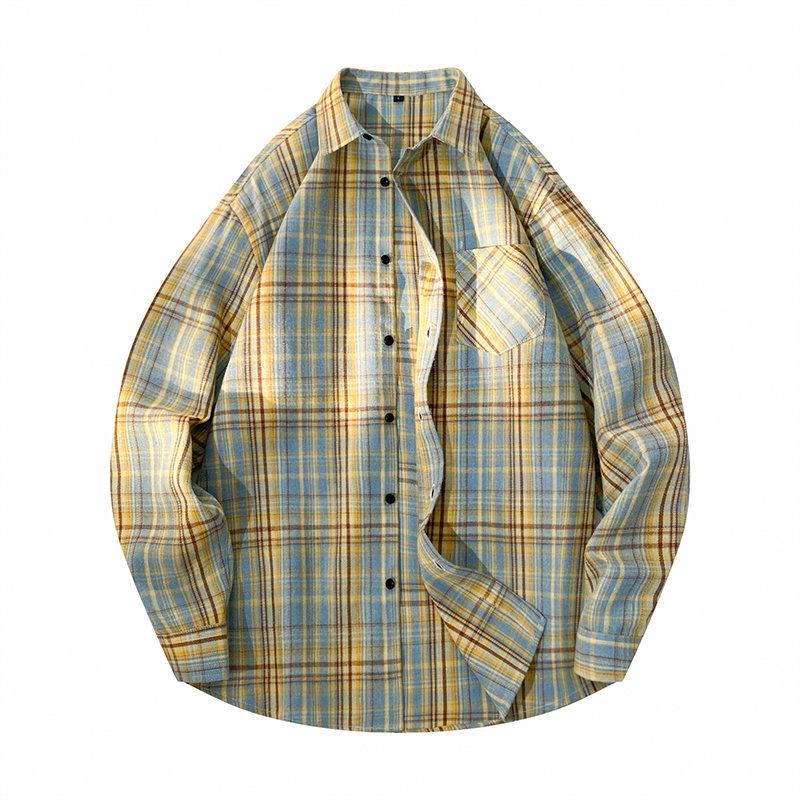 Men's Striped Plaid Long-Sleeve Shirt Jacket - Japanese Fashion, Hong Kong Style, Ideal for Spring and Autumn
